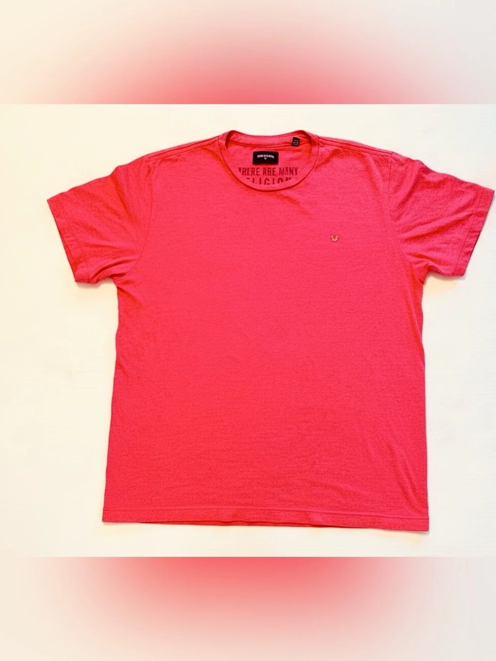 True Religion Mens 3XL (tag size) Heather Red Pink Crew Neck Logo Blend Tee USA